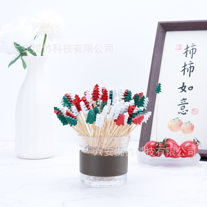 かわいい松の木クリスマスフルーツピック使い捨てクリエイティブ竹ピックカラフルなクリスマスツリーカクテルデコレーションピックデザート|undefined
