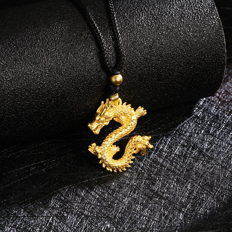 Collar Tradicional Chino con Dragón del Zodiaco, Estilo Chino Vietnamita, Chapado en Oro, Regalo del Año del Dragón, Joyería de Dragón Volador que No se Destiñe