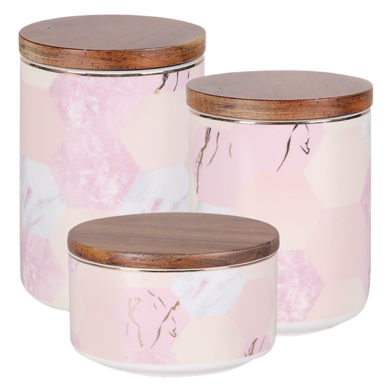 Nórdico ins Rosa mármol cerámica sellado frasco con tapa de almacenamiento tarro flor té caramelo tarro Decoración