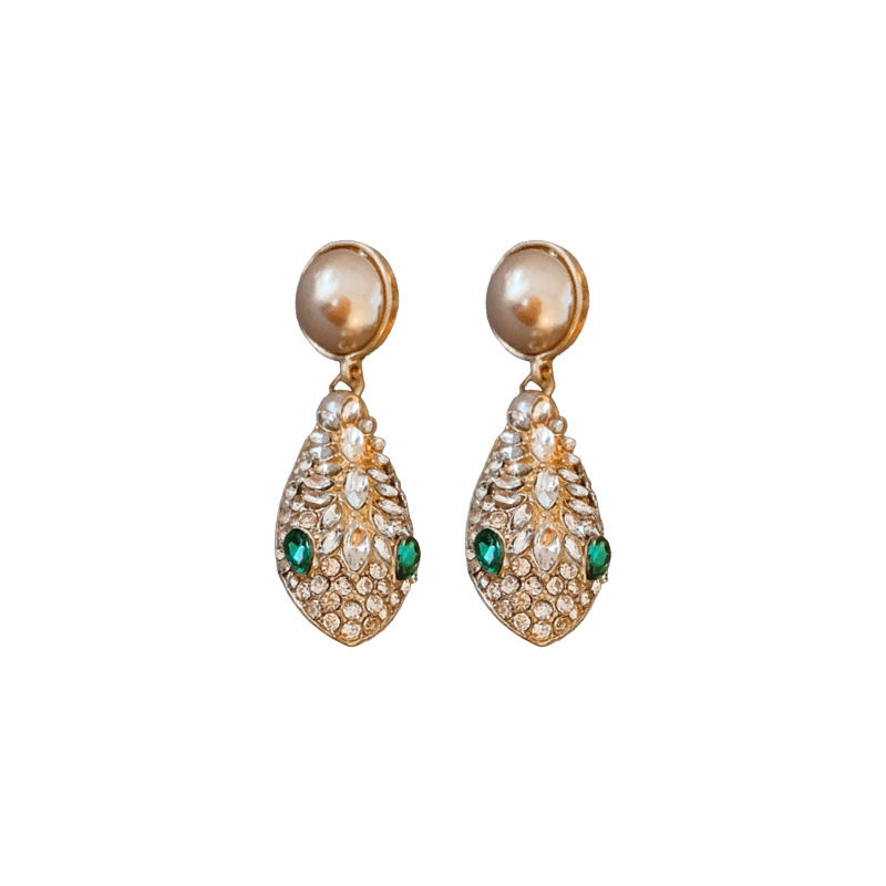 Medieval vintage serpiente conjunto de aguja de plata diamantes pendientes de perlas temperamento ligero lujoso de alta calidad pendientes retro para mujeres image 6