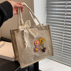 Linen Bag, Fresh and Natural Hemp Fabric Handbag, Korean Style Outdoor Shoulder Bag, High-end Feel, Instagram Inspired Gift Bag