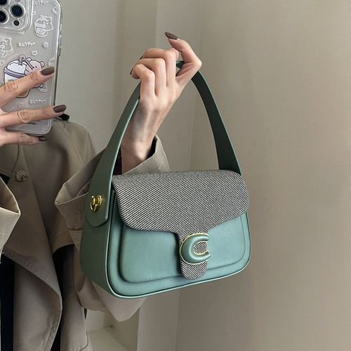 韩版小众时尚手提包包女2024新款简约撞色休闲小方包高级感斜跨包