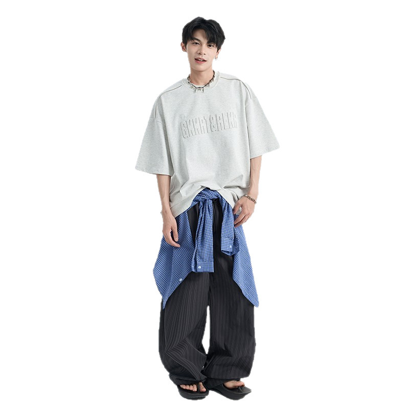 サマースチールスタンプ半袖Tシャツメンズトレンドブランドハイストリートアメリカンヘビーウェイト320g五分袖トップストレンドで万能|undefined