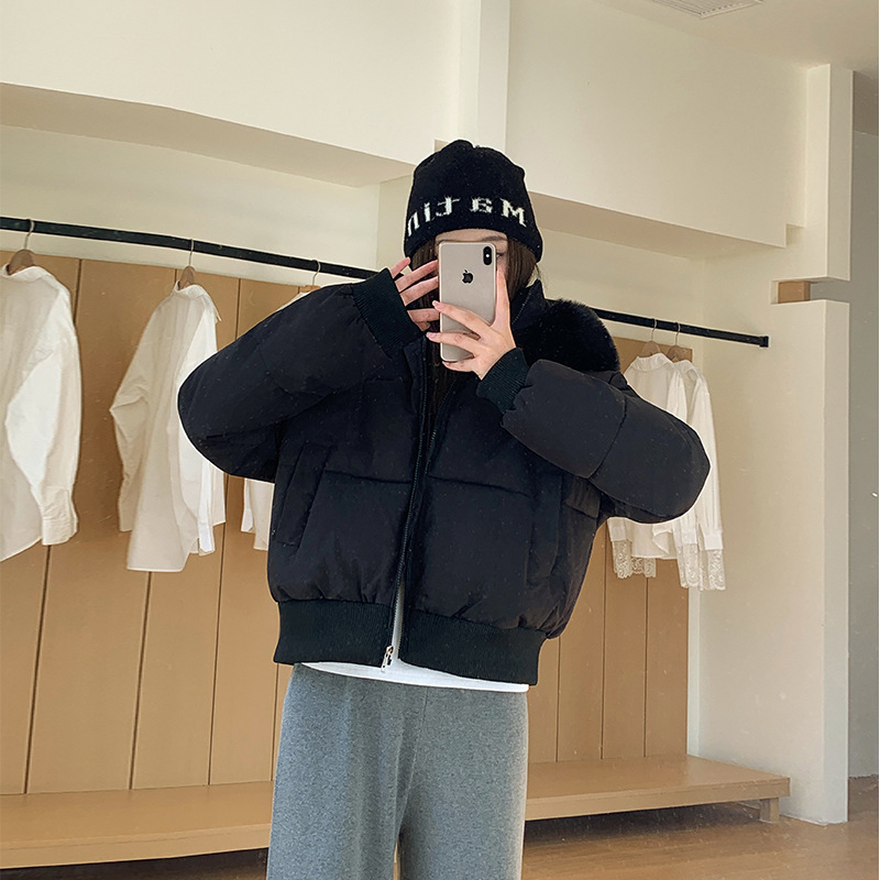 大毛领羽绒棉衣女加厚保暖2025冬季新款小个子面包服棉袄短款外套|undefined