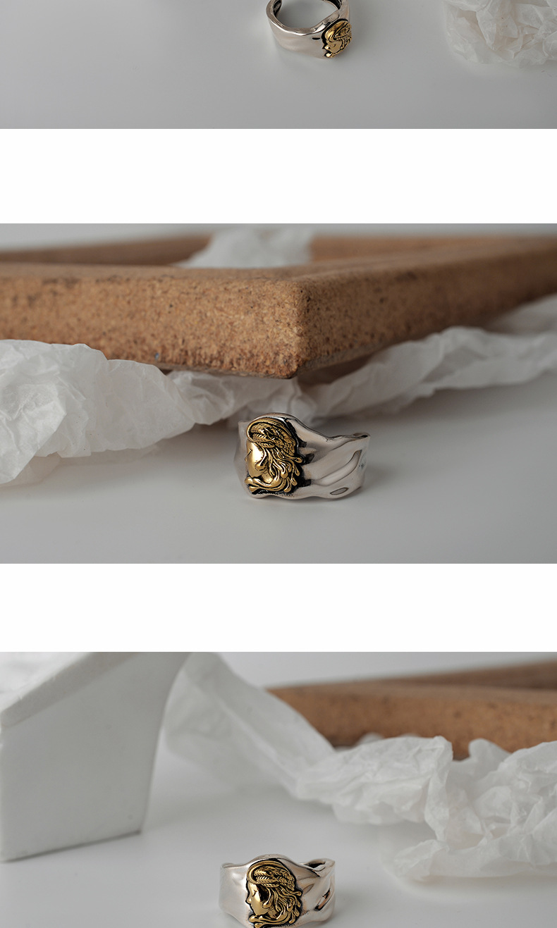 Fashion Portrait Sterling Silver Polishing Open Ring 1 Piece