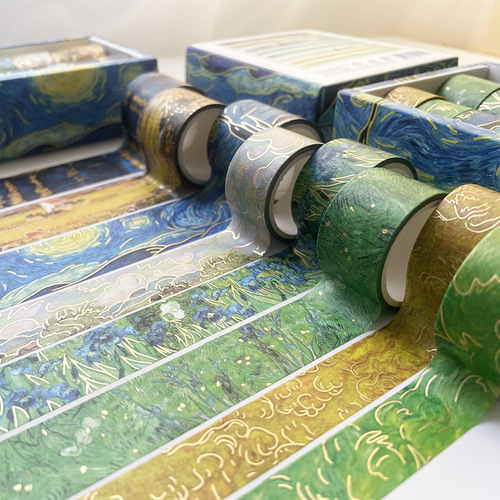 Van Gogh Starry Sky Oil Painting Bronzing Washi Tape Handbook Tape DIY Decoration 8 Combination Handbook Tape Stationery