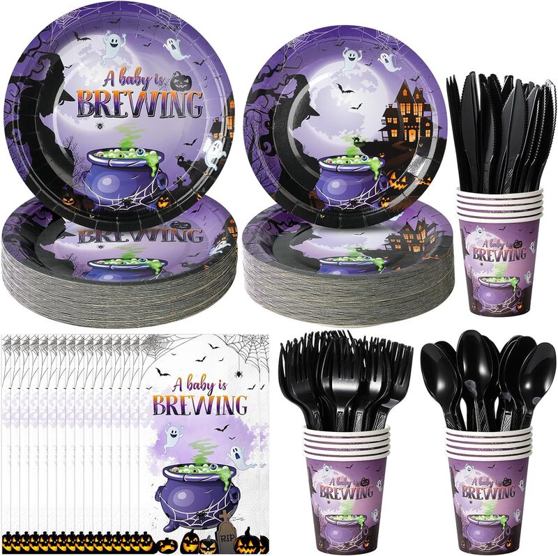 New Purple Witch Castle Theme Party suit Disposable Tableware Halloween Theme Party suit New Purple Witch Castle Theme Party suit Disposable Tableware Halloween Theme Party suit
