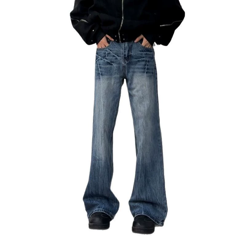 Новый дизайн versatile campus vibe молния всплеск рисунок синие джинсы мужские cleanfit slim-подрезанные