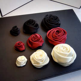 维设计玫瑰布艺立体花朵衣服装饰头饰婚纱礼服配饰酒红黑色米白色