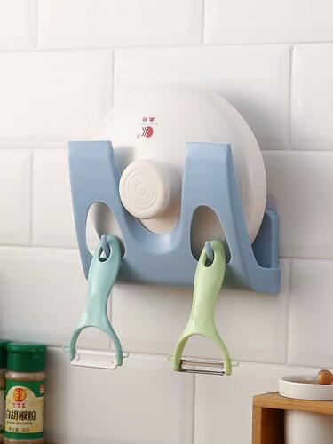 Simple pot lid rack storage rack kitchen multi-functional wall-mounted cutting board rack nail-free and punch-free kitchen rack with hook