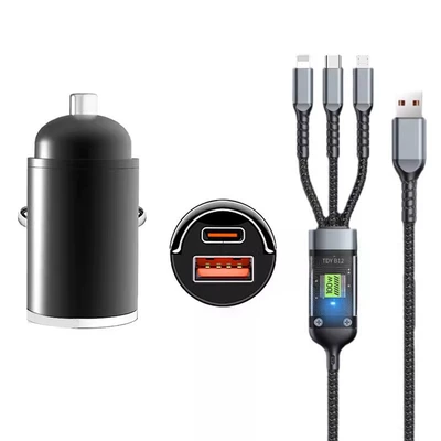 100W Car Charger 66W Mobil şarj cihazları - combination-alloy-invisible-car-charger-three-in-one-fast-charging-data-cable