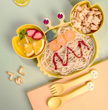 竹纖維小螃蟹分格餐盤幼兒園兒童餐具套裝卡通飯碗叉勺杯盤餐具