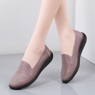 Summer new hollow women's shoes flat single-layer shoes female mother's shoes breathable hole soft bottom soft surface slip-on casual women's shoes