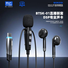 BTSK01声卡K歌耳机麦克风有线带耳返DSP混响蓝牙游戏直播专用耳机