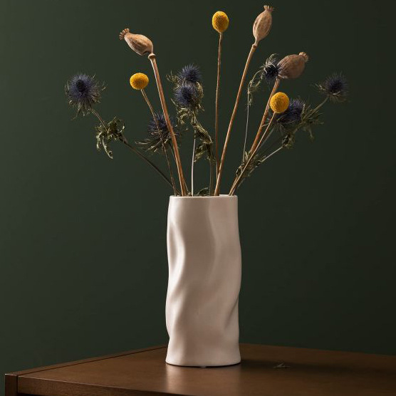 Cross-border modern fashionable floral pleated ceramic large vase dried flowers hydroponic living room desktop TV cabinet home decoration