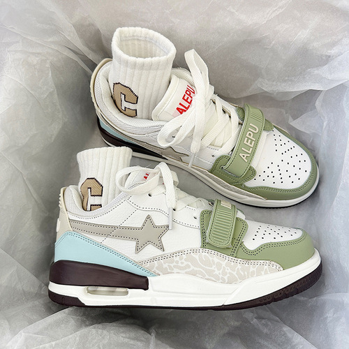 Small fresh spring fruit green contrasting color air cushion jogging shoes ulzzang trendy couple white sports sneakers for men and women
