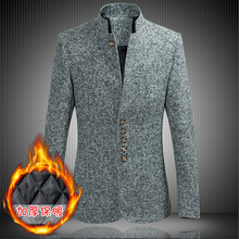 秋冬男士休闲中山装立领加棉加厚西服外贸跨境男修身大码西装外套