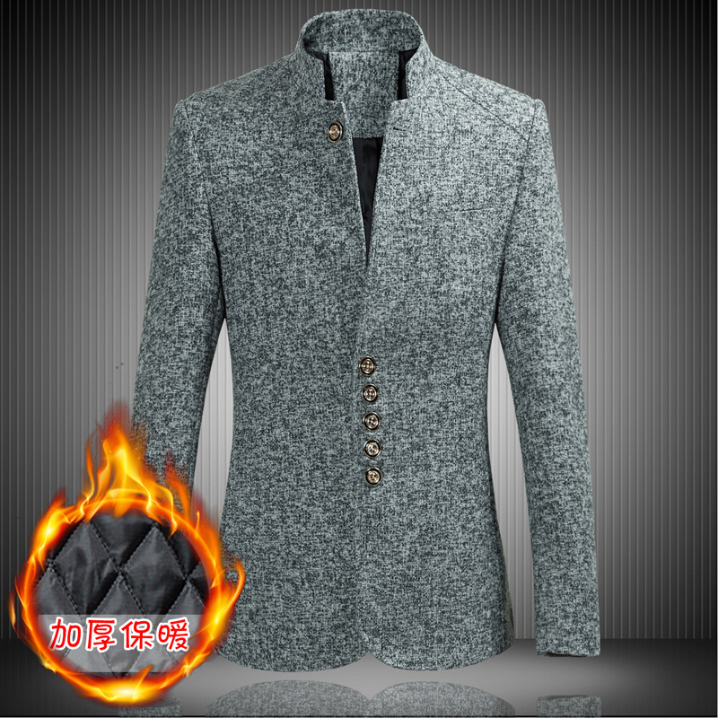 秋冬男士休闲中山装立领加棉加厚西服外贸跨境男修身大码西装外套