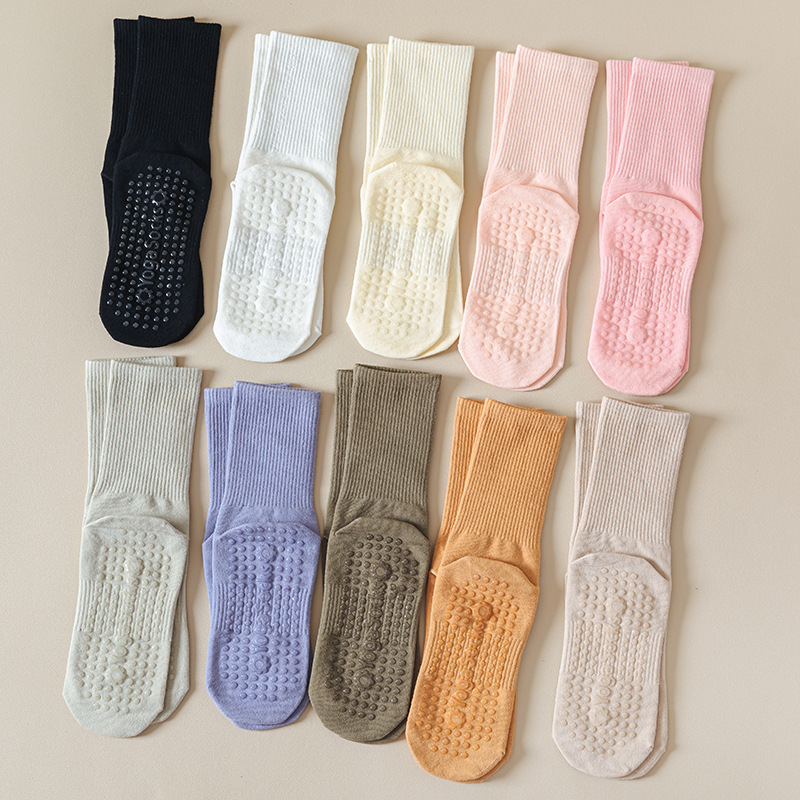 Yoga socks women's silicone bottom non-slip Indoor Fitness Pilates women's dance Sports Home adult mid-calf length socks