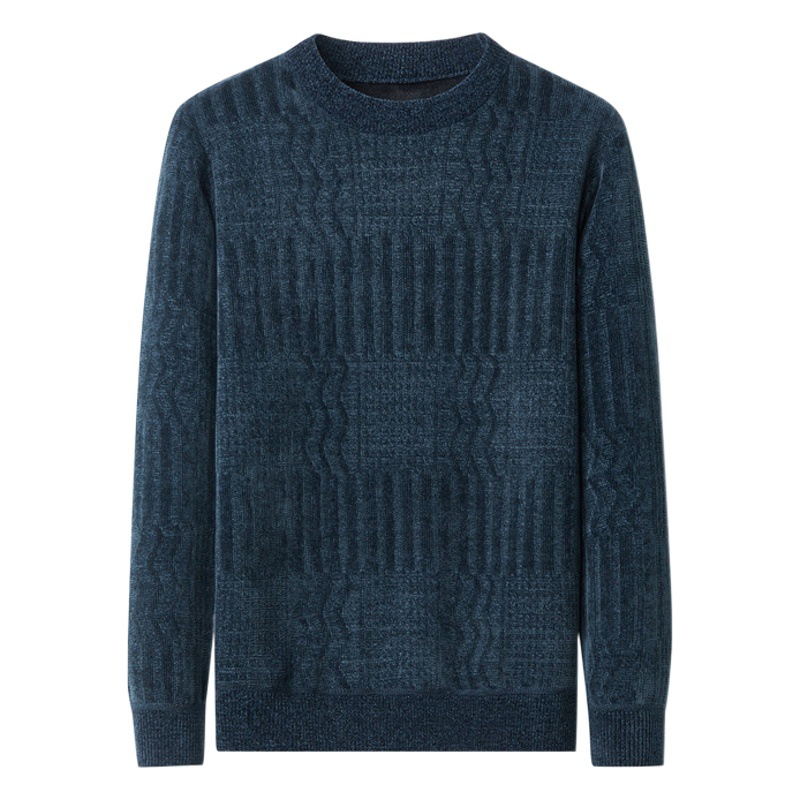 Factory Straight Hair Winter Men's Chenille Thickened Knitwear Middle-aged Round Neck Casual Jacquard Base Shirt Sweater