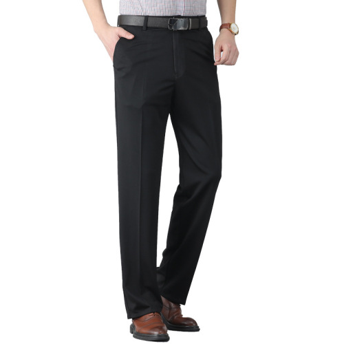 Men's elastic autumn and winter thick western pants for middle-aged leisure, high-waisted long pants, middle-aged men's elastic father's outfit