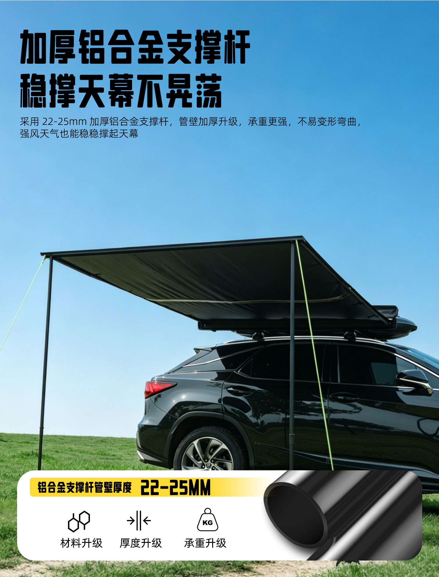 Car Side Canopy Abs Hard Shell Side Tent Quick-Open Black Vinyl Canopy Camping Suv Sunshade Tent