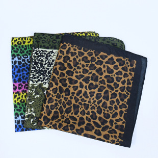 Cross-Border Supply of New Rainbow Leopard Print Square Scarf Polyester Print Bandana European and American Street Dress Wholesale Headscarf
