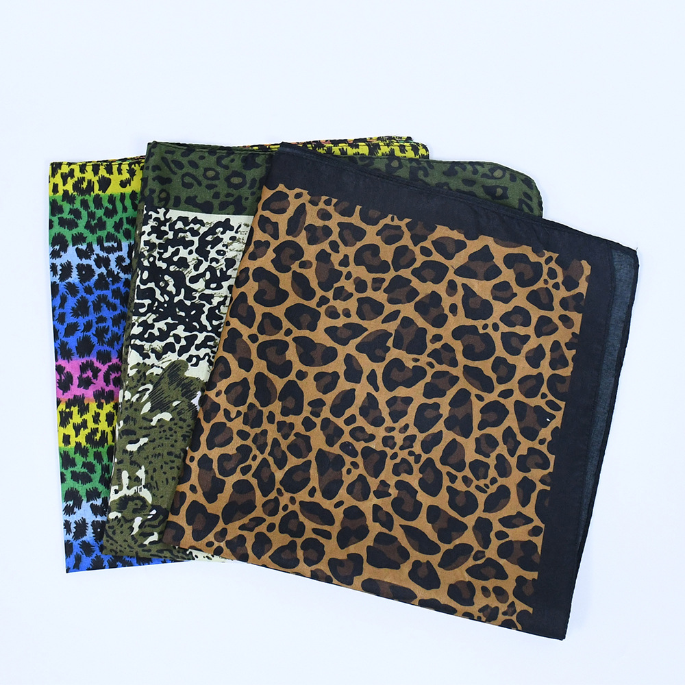 Cross-Border Supply of New Rainbow Leopard Print Square Scarf Polyester Print Bandana European and American Street Dress Wholesale Headscarf