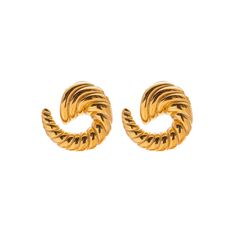 Tina Europa y los Estados Unidos acero inoxidable transfronterizo chapado en oro real 18k no se desvanece oro exagerado aretes de cuerno curvo joyas mujeres