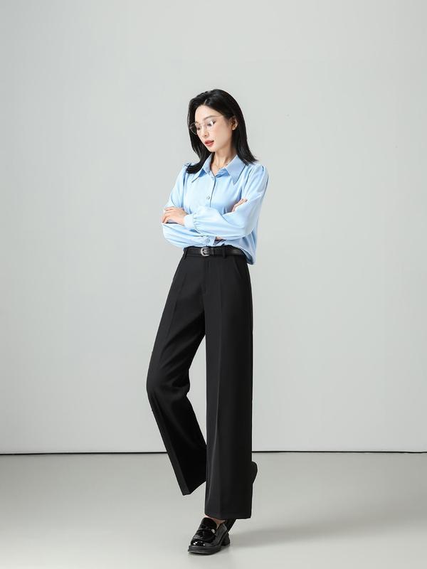 艾轩 黑色宽松显痩阔腿裤2025裤子女款夏薄款通勤垂感西装裤女|undefined