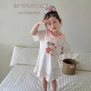 安美雅夏季睡裙安阳童装女童连衣裙儿童睡衣荷叶边裙夏莱赛尔天丝