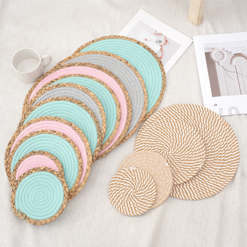Cuerda de algodón tejida a mano posavasos de escritorio simple anti-escaldado tazón estera posavasos aislamiento cuerda de algodón tejido restaurante suministro directo de fábrica