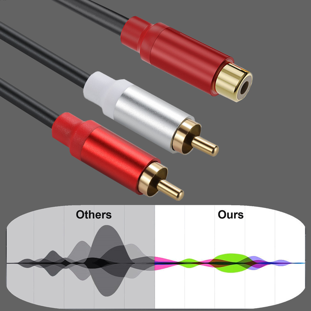 Super soft metal shell Gold copper core RCA one point two lotus one lotus, one drag, two audio cable automobile power amplifier home theater 2