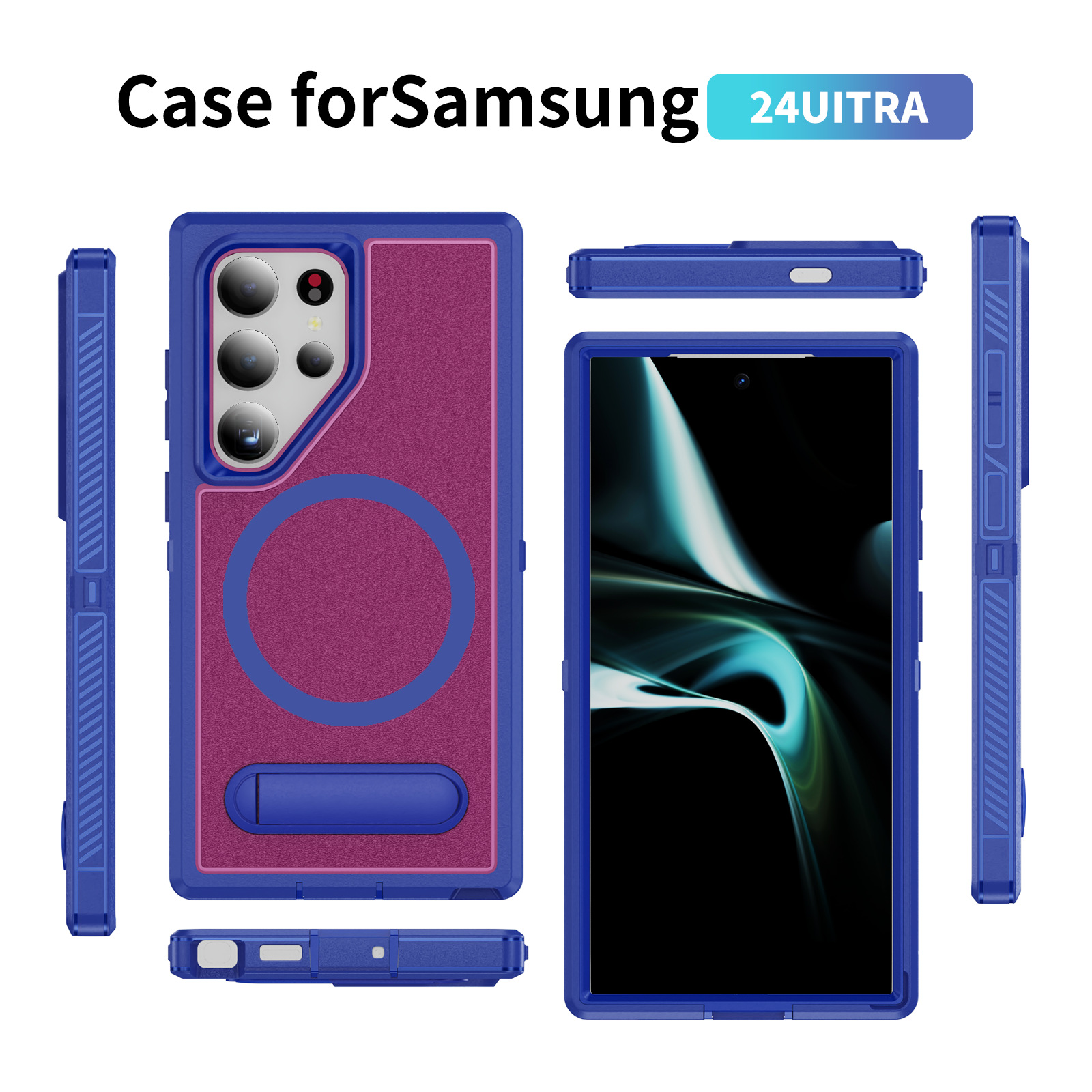 Adecuado para Samsung S25ULTRA Guardian Soporte magnético Estuche para teléfono móvil S24 Estuche protector S23 resistente de doble capa a prueba de caídas