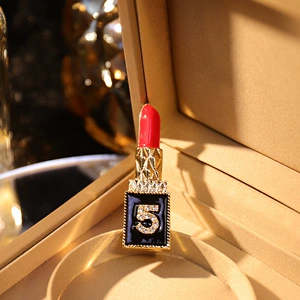 Light Luxury Cross-Border European and American Style Rhinestone Enamel Lipstick Brooch, Simple and Fashionable Women's Suit Shirt Brooch Accessory Pin