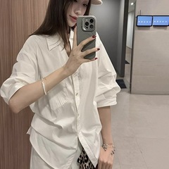 老钱风穿搭气质长袖会凹造型的白色衬衫女装秋季收腰显瘦小众上衣