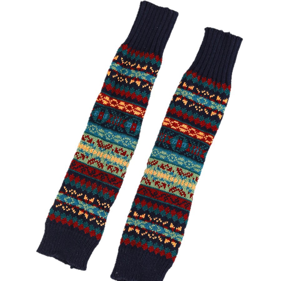 Calcetines de estilo bohemio engrosados de otoño e invierno, mangas de brazo para mujer, guantes de lana de punto sin dedos largos y cálidos