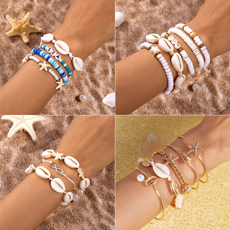 European and American Fashion Cross-border Bohemian Style Bracelet suit Women's Niche Personalized Starfish Shell Soft Ceramic Rice Bead Bracelet European and American Fashion Cross-border Bohemian Style Bracelet suit Women's Niche Personalized Starfish Shell Soft Ceramic Rice Bead Bracelet