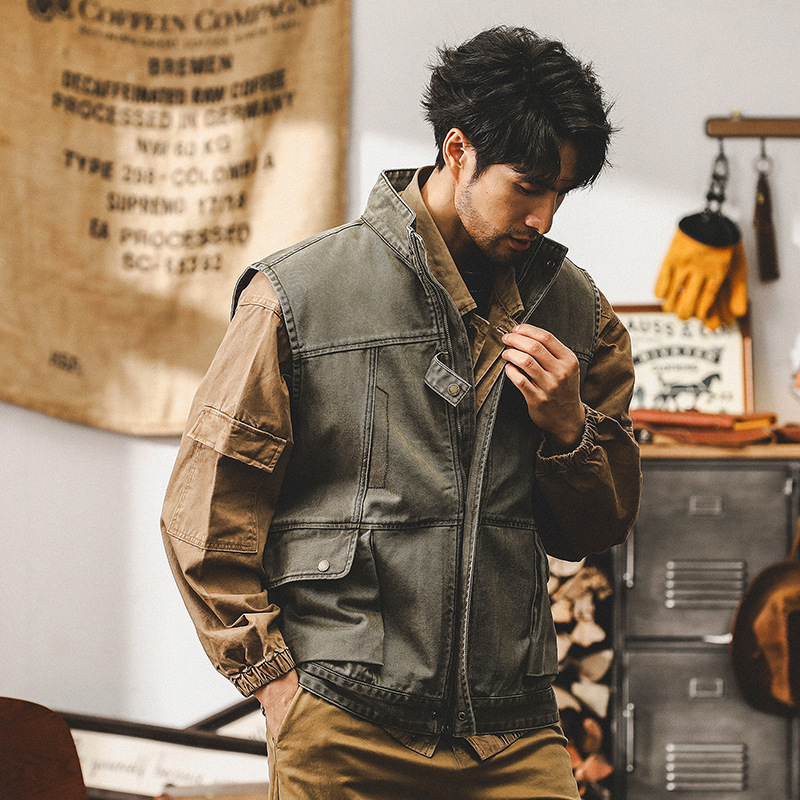 American-style Heavy Retro Tooling Vest Men's Collar Jacket Autumn Outdoor Tactical Old Waistle Photography Jacket Men American-style Heavy Retro Tooling Vest Men's Collar Jacket Autumn Outdoor Tactical Old Waistle Photography Jacket Men