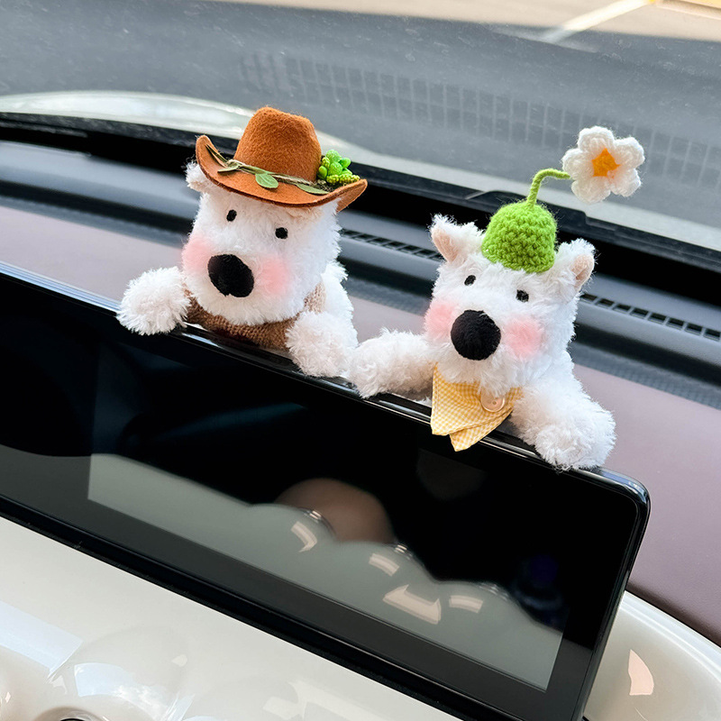 Decoración de coche West Highland Pantalla de control central de coche Muñeca de fiesta Decoración de pantalla Accesorios de coche Muñeca linda