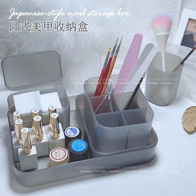 Japanese-style Nail Canned Glue Desktop Storage Tool Transparent Frosted Pen and Cotton Piece Box Nail Shop Desktop Placement