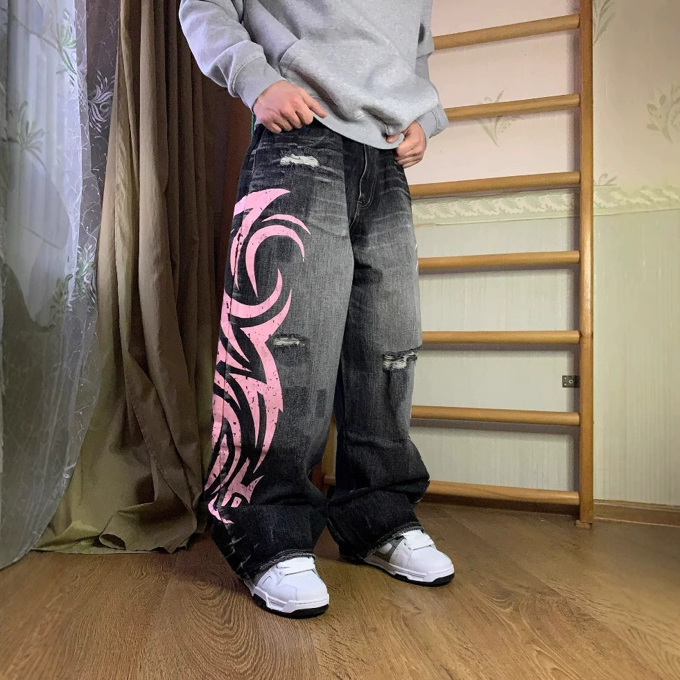 Jadedlondon Джинсы с принтом American Vibe для мужчин и женщин, брюки в пол в уличном дизайне, трансграничные