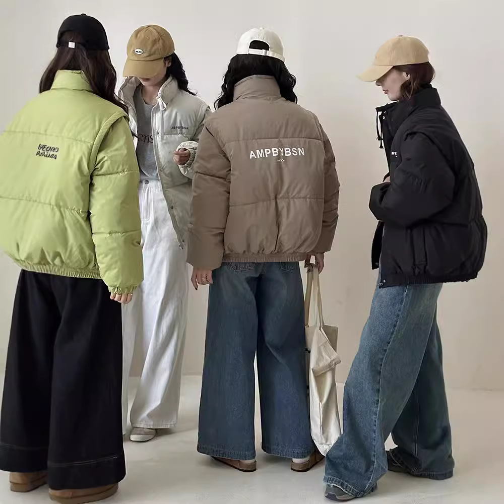 Europa y los Estados Unidos 2024 otoño y invierno corto ropa de algodón de mujer cuello coreano dos chaquetas de algodón gruesas chaquetas de béisbol de estudiantes chaquetas