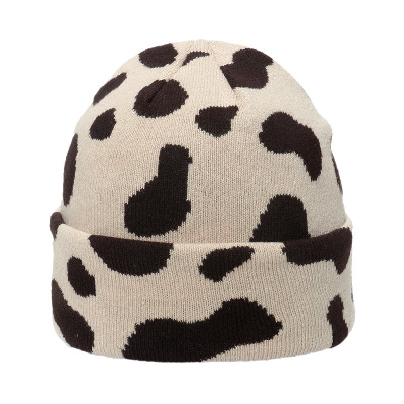 Autumn and winter face small thermal hat student cute leopard print cow knitted hat woolen hat Internet celebrity_voghion.com