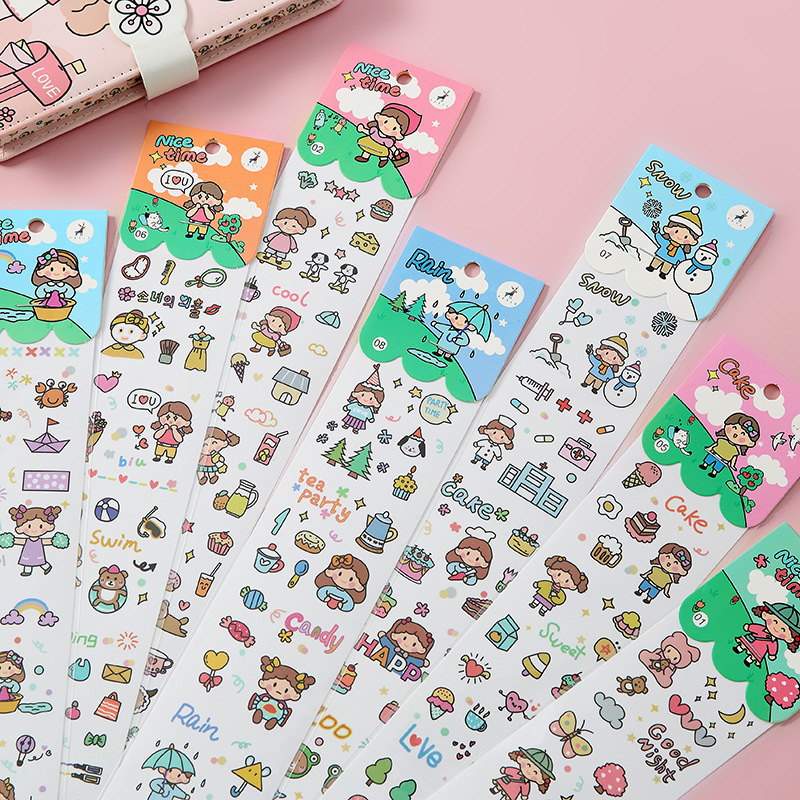 卡通貼紙diy手賬貼紙兒童學生日系女孩防水透明pvc創意水杯貼紙