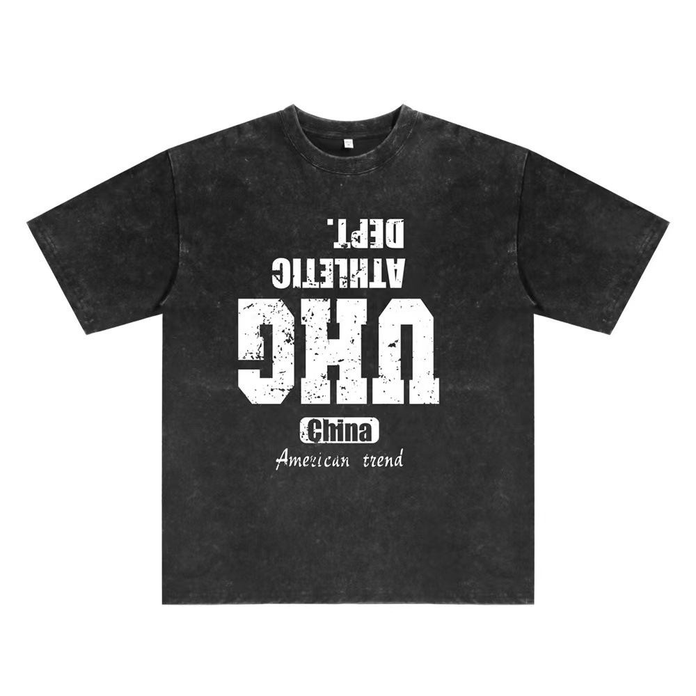 Cross-border hacer viejas camisetas de manga corta para hombres verano nuevo cuello redondo suelto sobretamaño retro americano inns Europa y América superior