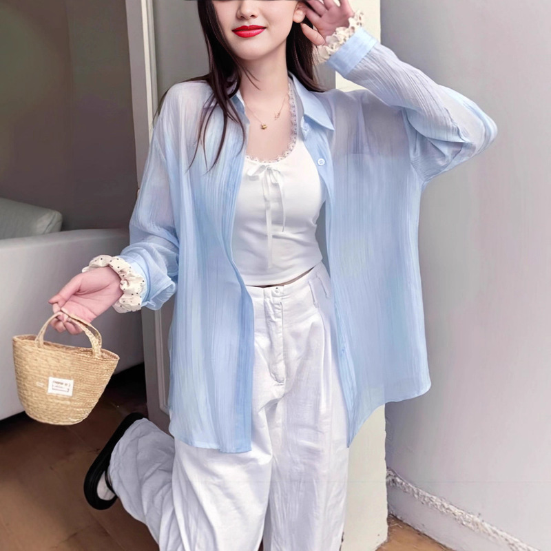 Lyocell Tencel Wrinkle Sunscreen Shirt Women's Summer Thin Cardigan Small Shirt Lazy Style Versatile Top Lyocell Tencel Wrinkle Sunscreen Shirt Women's Summer Thin Cardigan Small Shirt Lazy Style Versatile Top