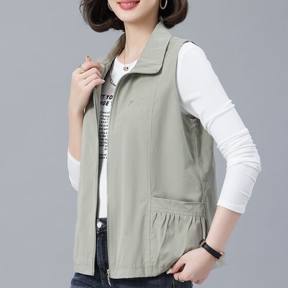Middle-aged Mom Vest Coat Women's Spring and Autumn New Korean-style Casual All-match Waistcoat Vest for Small Women