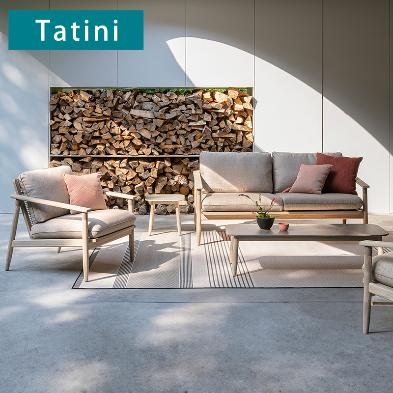 Sofá de madera maciza para exteriores, para patio, jardín, hotel, villa, ocio al aire libre, teca anticorrosión, muebles resistentes al agua y a la intemperie.