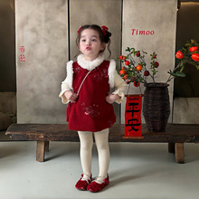 儿童套装女童加绒加厚连衣裙宝宝红色拜年服冬季新款衣服保暖童装